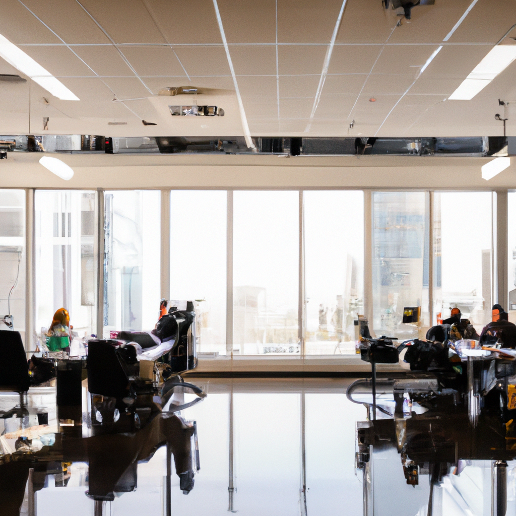 Современная студия с стеклянными перегородками и командой за работой